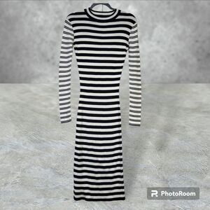 DO+BE ribbed stripped midi long sleeve dress, medium